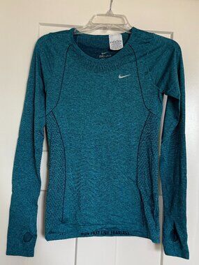 Nike Women's Dri-Fit Long Sleeve Running Top Teal Size S